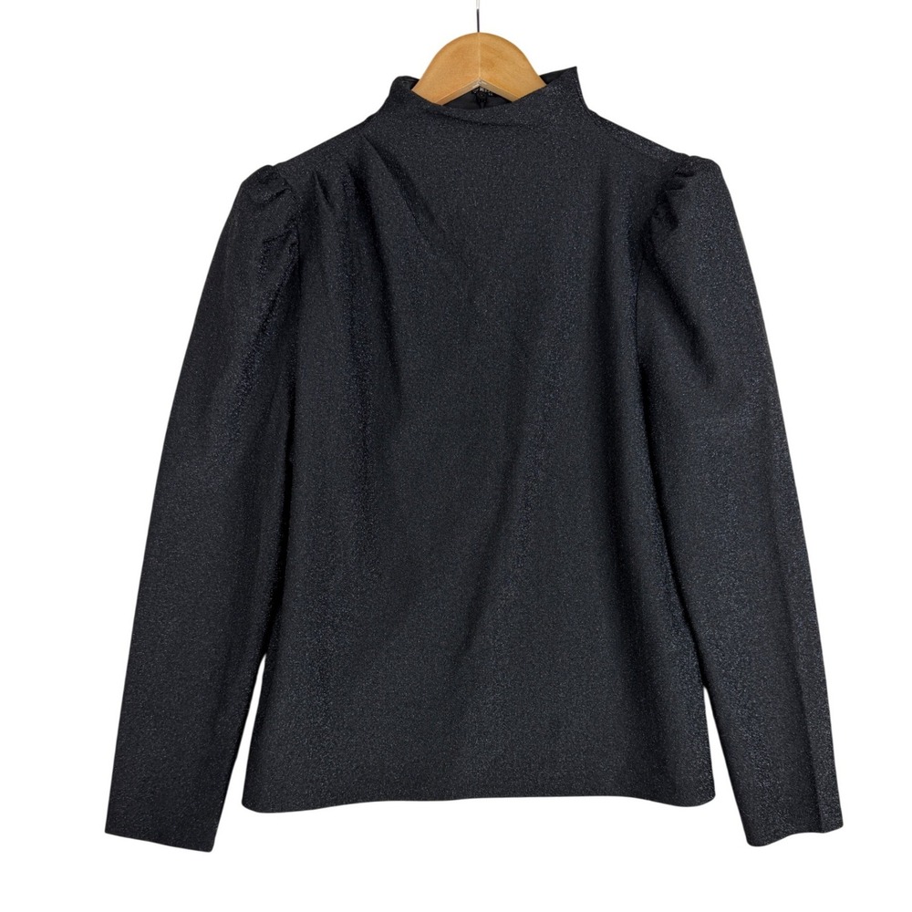 Ann Taylor Womens Black Shimmer Mock Neck Puff Sleeve Knit Top Size Large